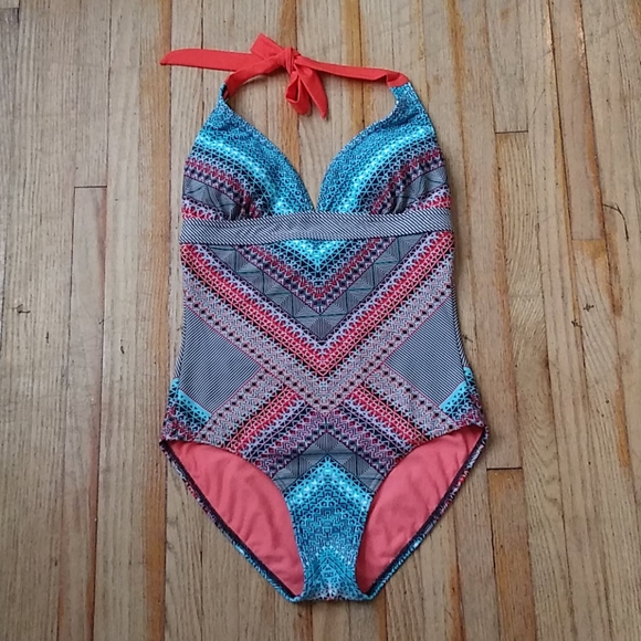Prana One Piece Swimsuit Orange and Aqua Design - Picture 6 of 11